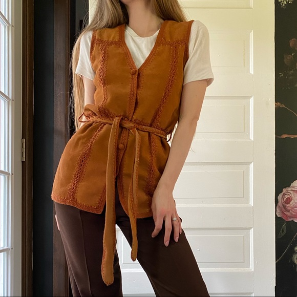 Vintage Sweaters - Vintage 70’s Suede Crochet Vest